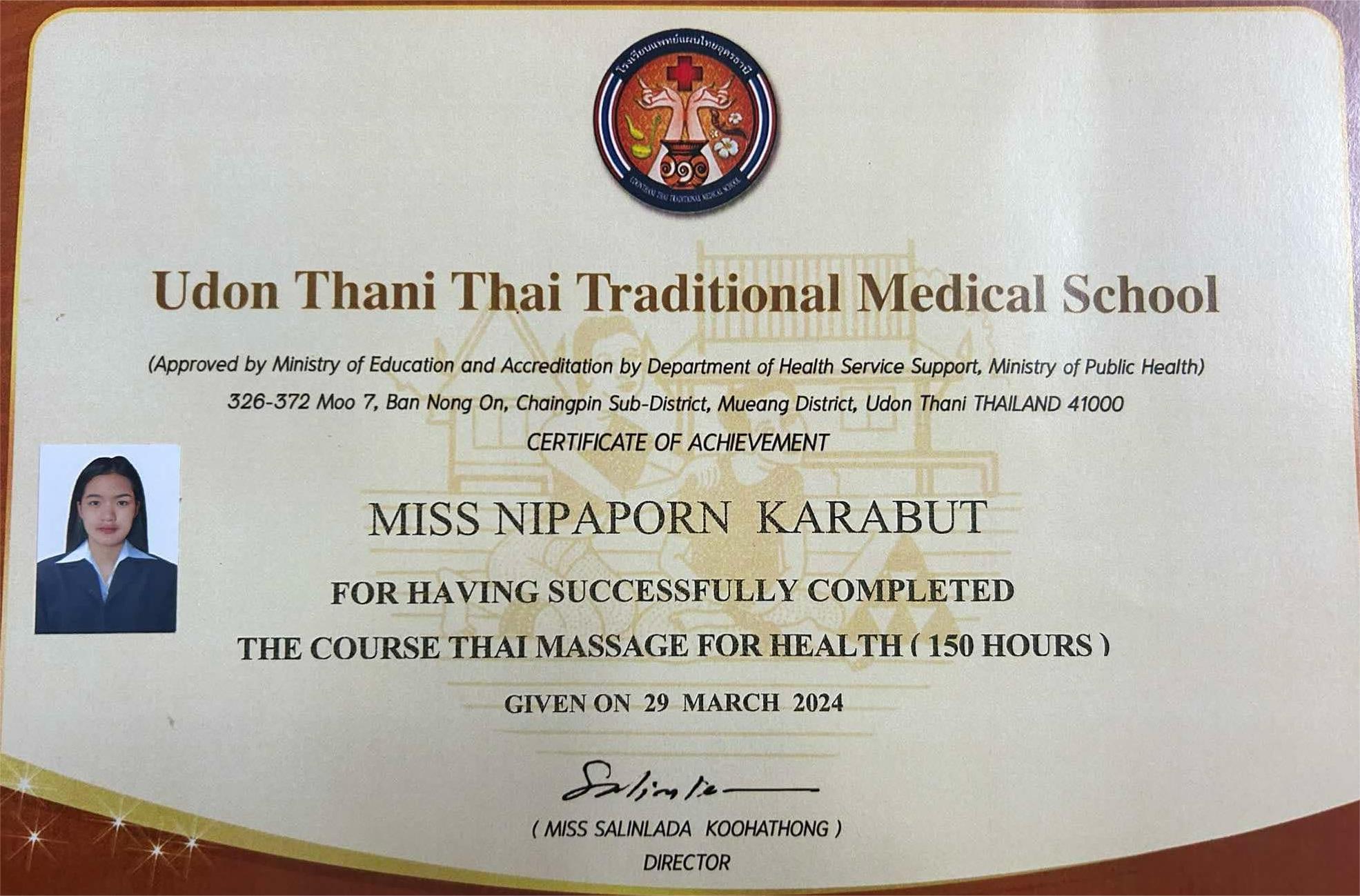 Udon Thani Thai Traditional Medical School Certificate